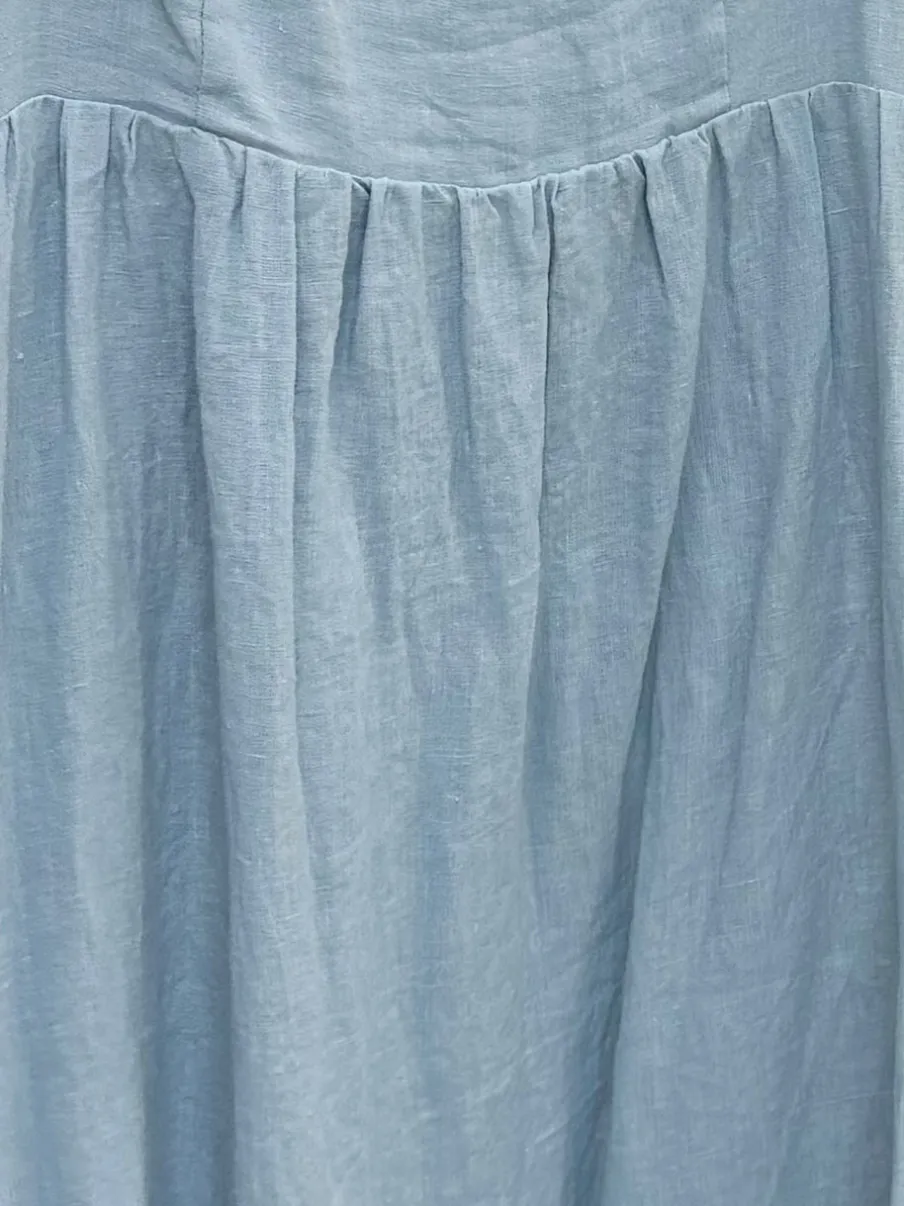 Fashion Worth Collective Candace Maxi Dress in Light Blue - 100% Linen - Bump Friendly (Low Sto