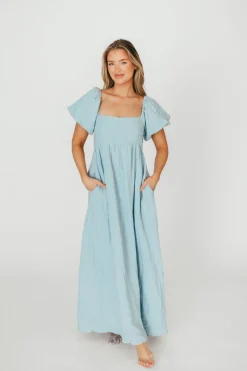 Fashion Worth Collective Candace Maxi Dress in Light Blue - 100% Linen - Bump Friendly (Low Sto