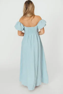 Fashion Worth Collective Candace Maxi Dress in Light Blue - 100% Linen - Bump Friendly (Low Sto