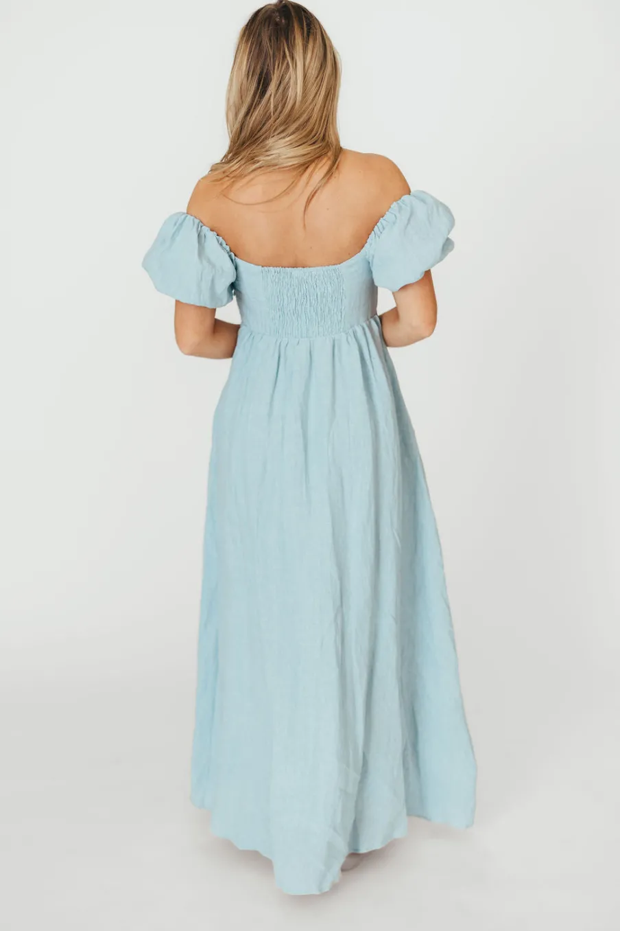 Fashion Worth Collective Candace Maxi Dress in Light Blue - 100% Linen - Bump Friendly (Low Sto