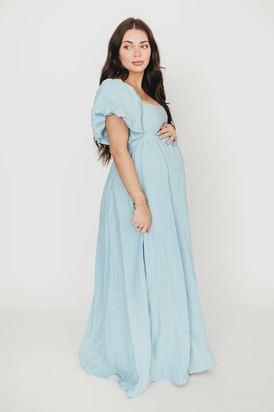Fashion Worth Collective Candace Maxi Dress in Light Blue - 100% Linen - Bump Friendly (Low Sto