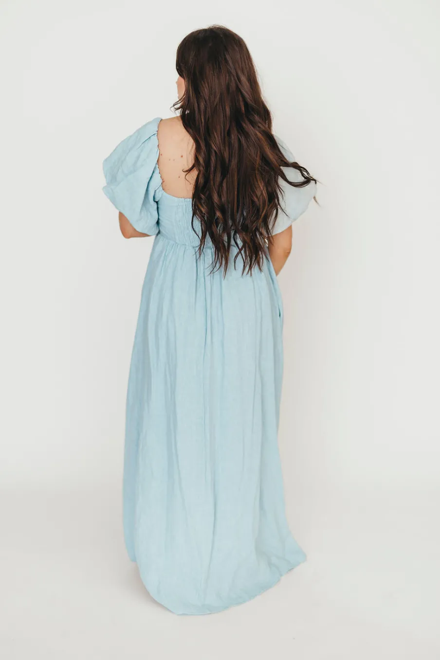 Fashion Worth Collective Candace Maxi Dress in Light Blue - 100% Linen - Bump Friendly (Low Sto