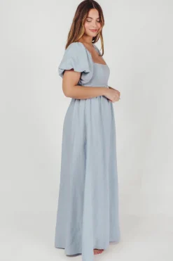 Fashion Worth Collective Candace Maxi Dress in Light Blue - 100% Linen - Bump Friendly (Low Sto