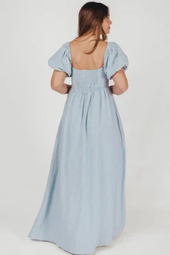 Fashion Worth Collective Candace Maxi Dress in Light Blue - 100% Linen - Bump Friendly (Low Sto