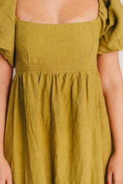 Hot Worth Collective Candace Maxi Dress in Olive - 100% Linen - Bump Friendly
