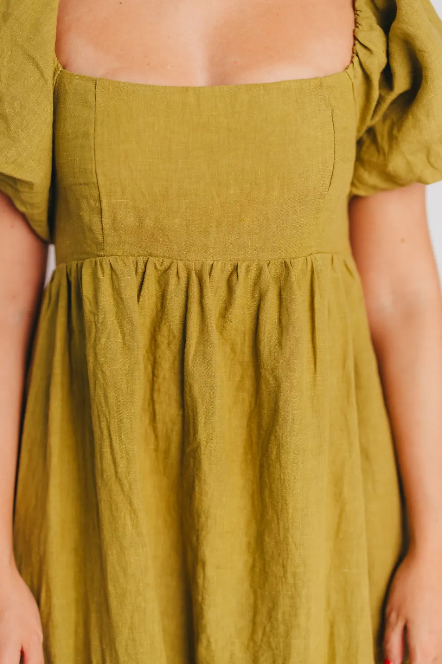 Hot Worth Collective Candace Maxi Dress in Olive - 100% Linen - Bump Friendly