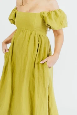 Hot Worth Collective Candace Maxi Dress in Olive - 100% Linen - Bump Friendly