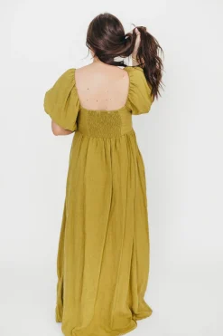 Hot Worth Collective Candace Maxi Dress in Olive - 100% Linen - Bump Friendly