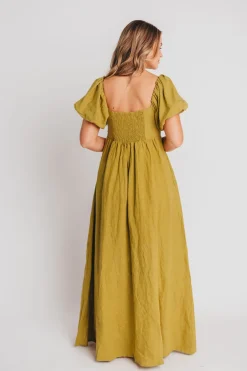 Hot Worth Collective Candace Maxi Dress in Olive - 100% Linen - Bump Friendly