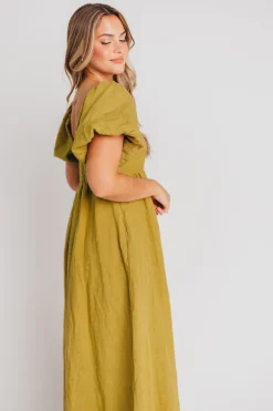 Hot Worth Collective Candace Maxi Dress in Olive - 100% Linen - Bump Friendly