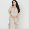 Online Worth Collective Cara 100% Cotton Maxi Dress in Pink/Brown Floral
