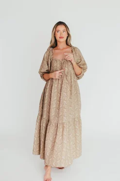 Discount Worth Collective Cara 100% Cotton Maxi Dress in Mocha - Bump Friendly (XS-XL)