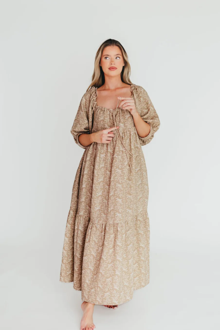 Discount Worth Collective Cara 100% Cotton Maxi Dress in Mocha - Bump Friendly (XS-XL)