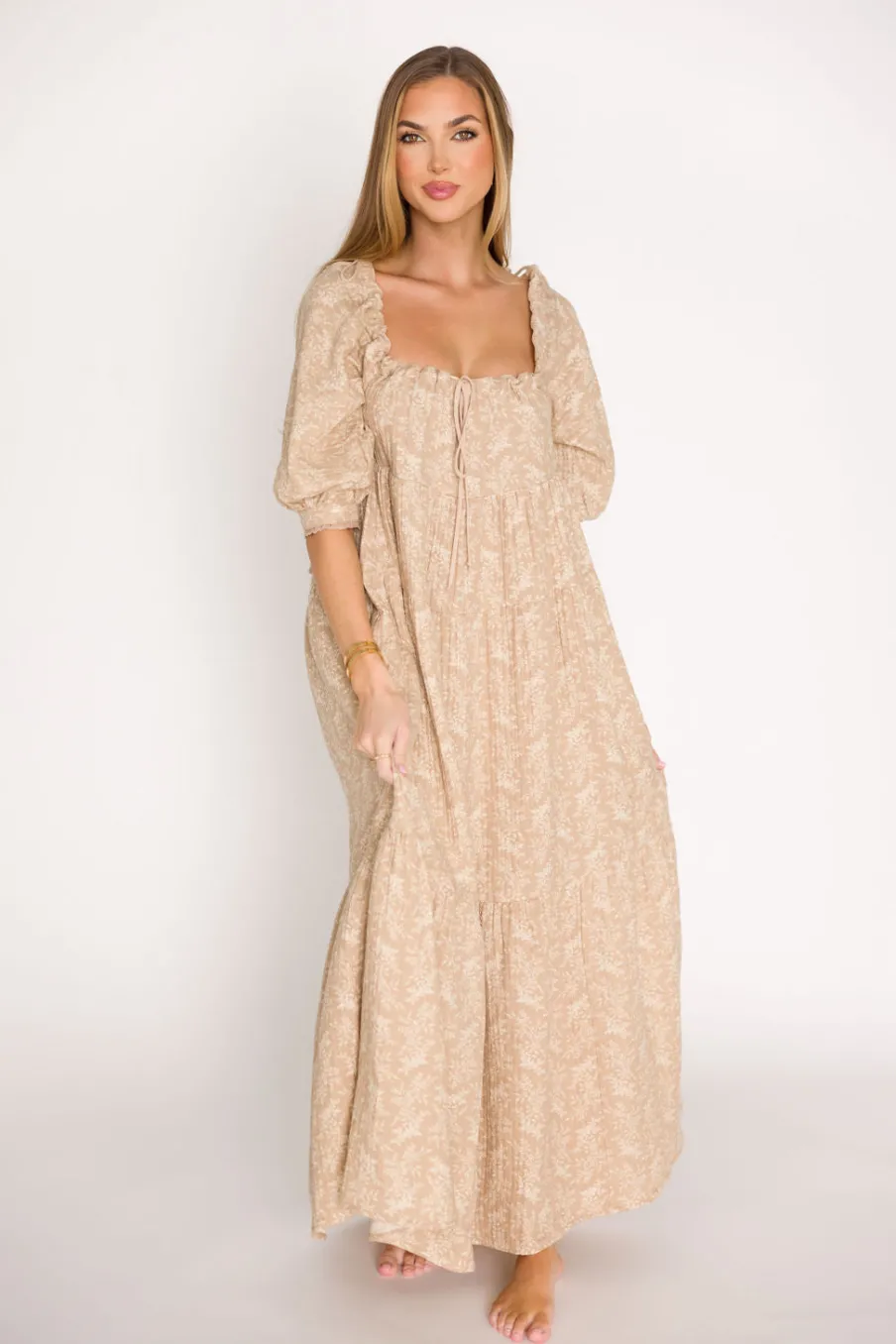 Discount Worth Collective Cara 100% Cotton Maxi Dress in Mocha - Bump Friendly (XS-XL)