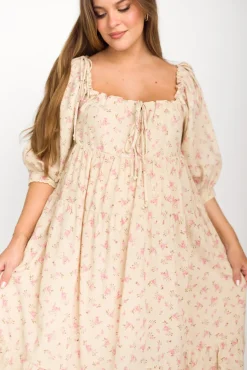 Online Worth Collective Cara 100% Cotton Maxi Dress in Pink/Brown Floral