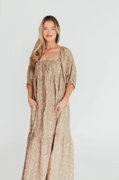 Discount Worth Collective Cara 100% Cotton Maxi Dress in Mocha - Bump Friendly (XS-XL)