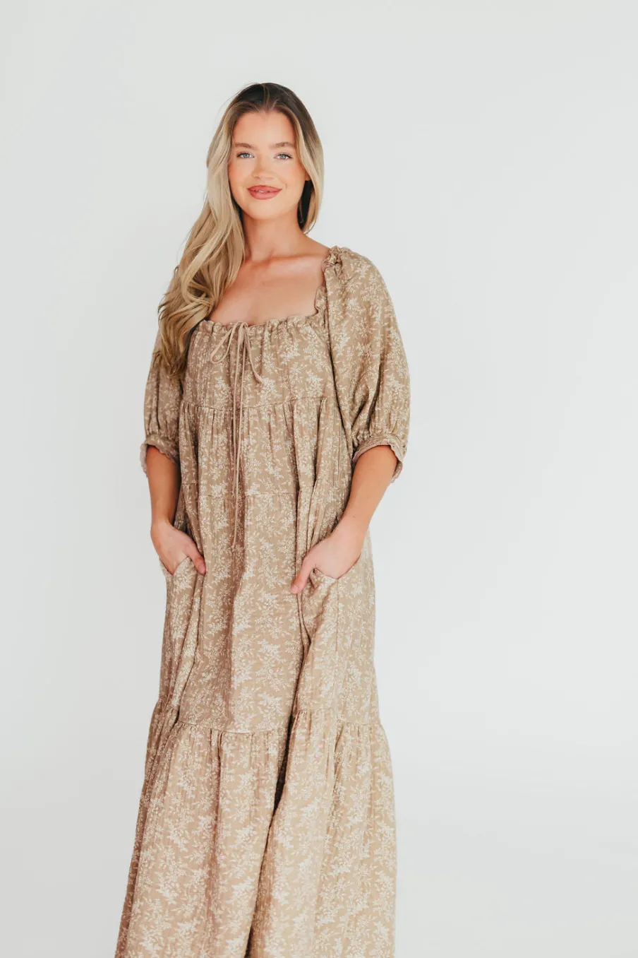 Discount Worth Collective Cara 100% Cotton Maxi Dress in Mocha - Bump Friendly (XS-XL)