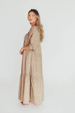 Discount Worth Collective Cara 100% Cotton Maxi Dress in Mocha - Bump Friendly (XS-XL)