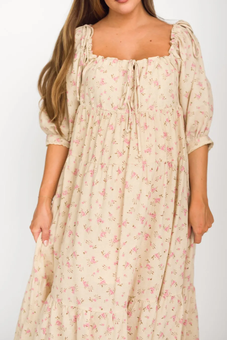Online Worth Collective Cara 100% Cotton Maxi Dress in Pink/Brown Floral