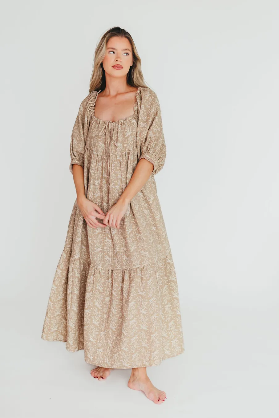 Discount Worth Collective Cara 100% Cotton Maxi Dress in Mocha - Bump Friendly (XS-XL)