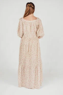 Online Worth Collective Cara 100% Cotton Maxi Dress in Pink/Brown Floral
