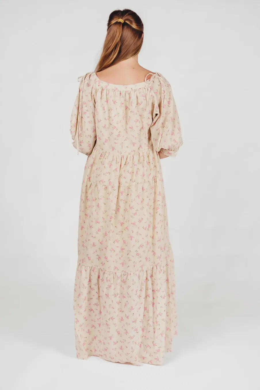 Online Worth Collective Cara 100% Cotton Maxi Dress in Pink/Brown Floral