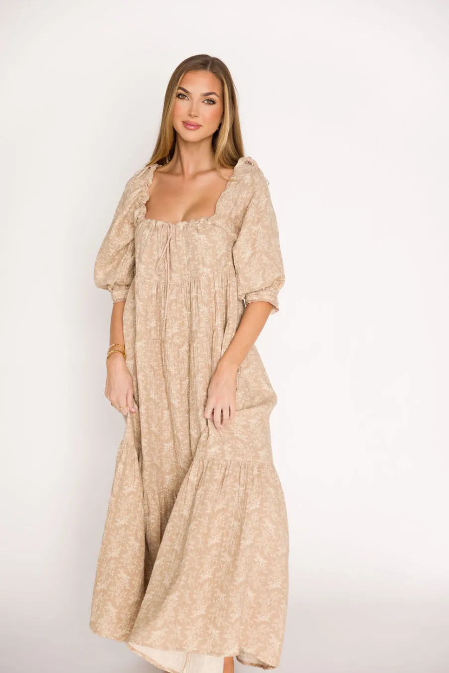 Discount Worth Collective Cara 100% Cotton Maxi Dress in Mocha - Bump Friendly (XS-XL)