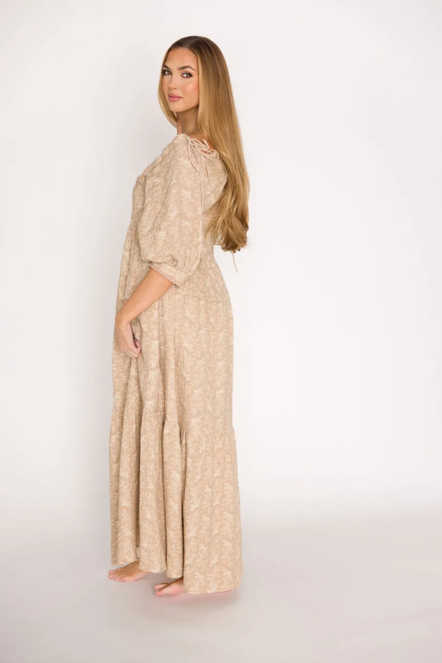 Discount Worth Collective Cara 100% Cotton Maxi Dress in Mocha - Bump Friendly (XS-XL)