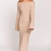 Best Worth Collective Carley Off-the-Shoulder Cable Knit Maxi Dress in Oatmeal