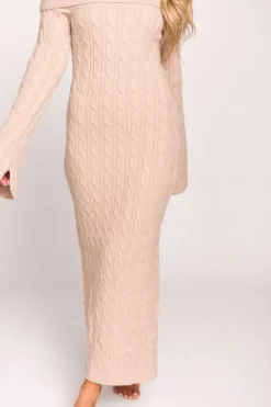 Best Worth Collective Carley Off-the-Shoulder Cable Knit Maxi Dress in Oatmeal