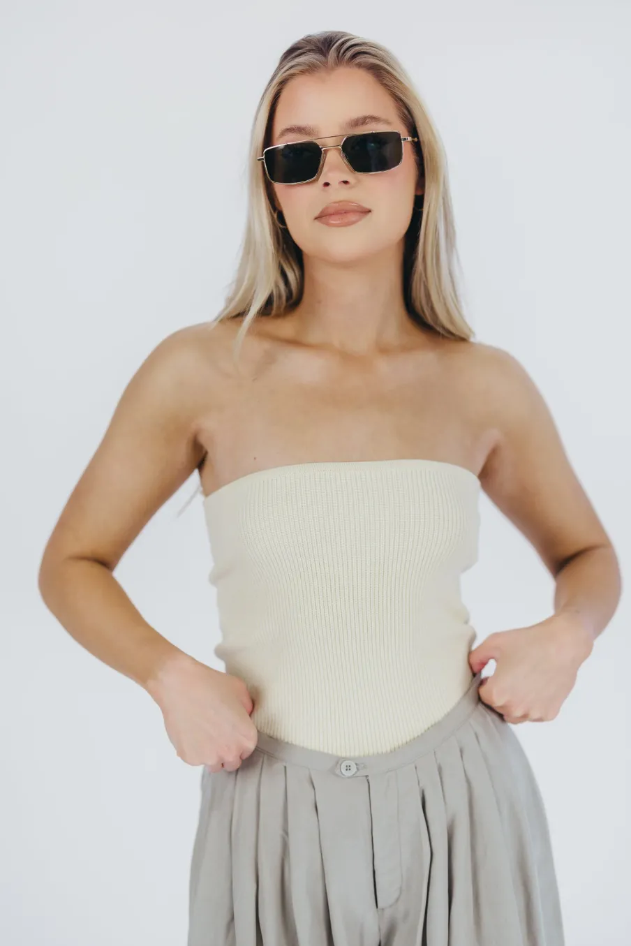 Hot Worth Collective Carmen Ribbed Knit Tube Top in Cream