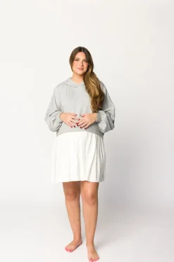 Online Worth Collective Caroline Hoodie/Babydoll Mini Dress in Heather Grey/Off-White