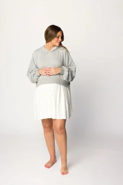 Online Worth Collective Caroline Hoodie/Babydoll Mini Dress in Heather Grey/Off-White