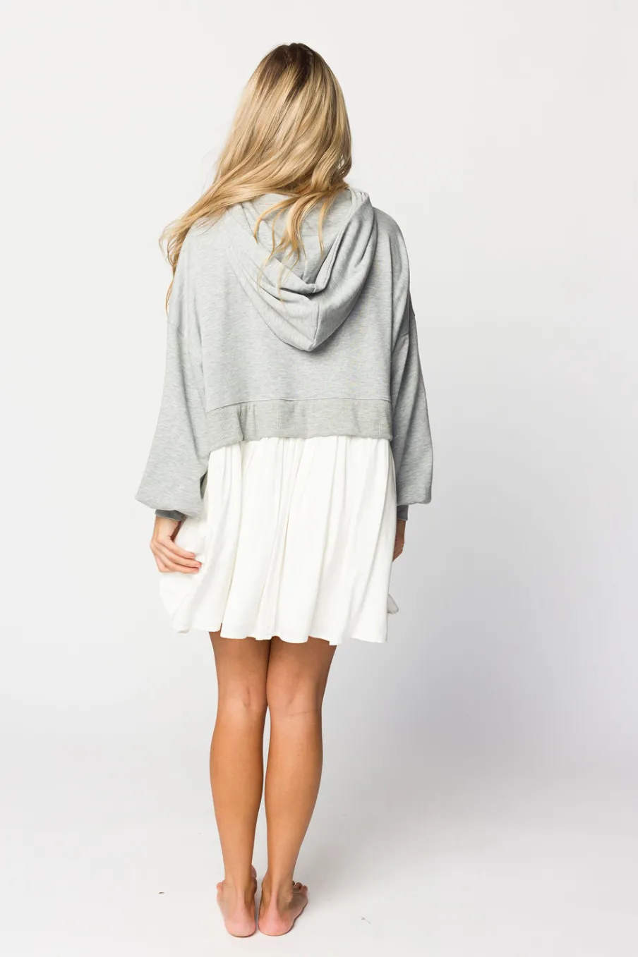 Online Worth Collective Caroline Hoodie/Babydoll Mini Dress in Heather Grey/Off-White