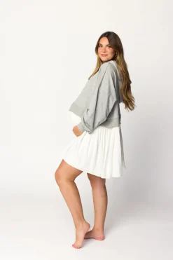 Online Worth Collective Caroline Hoodie/Babydoll Mini Dress in Heather Grey/Off-White