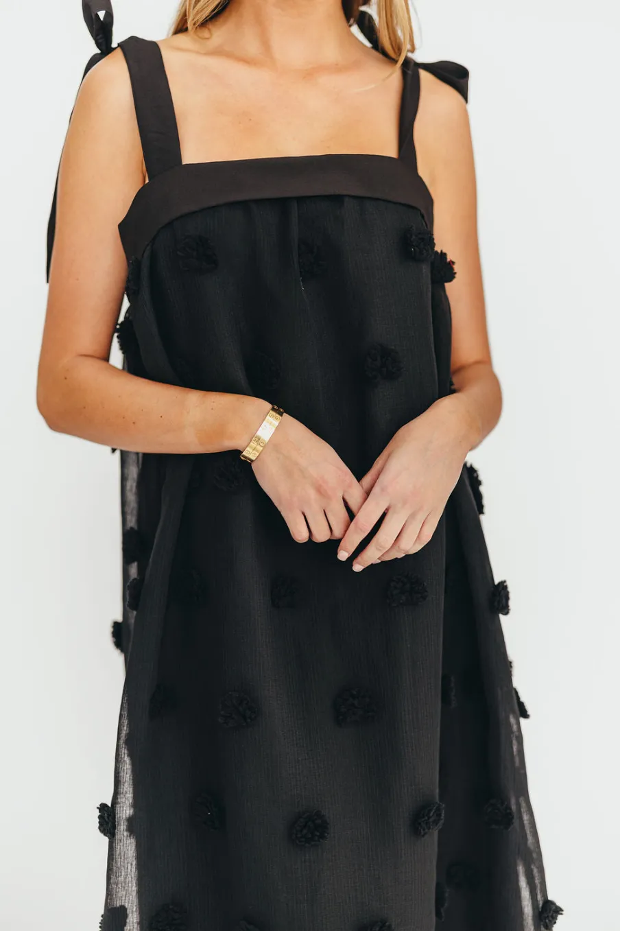 Online Worth Collective Catalina Blossom Embroidery Tie Strap Midi Dress in Black