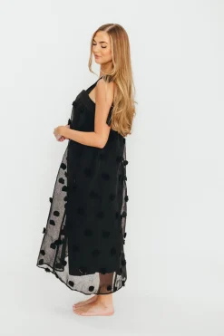 Online Worth Collective Catalina Blossom Embroidery Tie Strap Midi Dress in Black