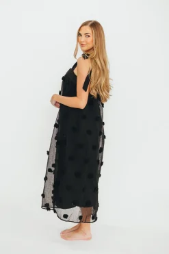 Online Worth Collective Catalina Blossom Embroidery Tie Strap Midi Dress in Black