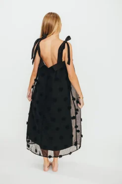 Online Worth Collective Catalina Blossom Embroidery Tie Strap Midi Dress in Black