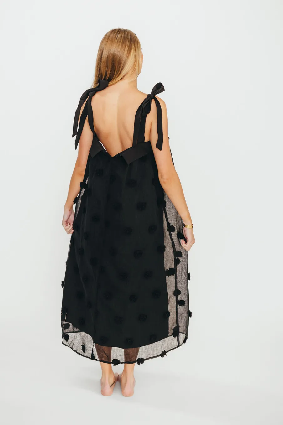 Online Worth Collective Catalina Blossom Embroidery Tie Strap Midi Dress in Black