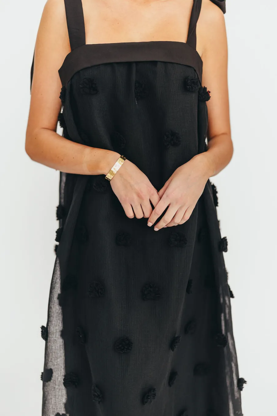 Online Worth Collective Catalina Blossom Embroidery Tie Strap Midi Dress in Black
