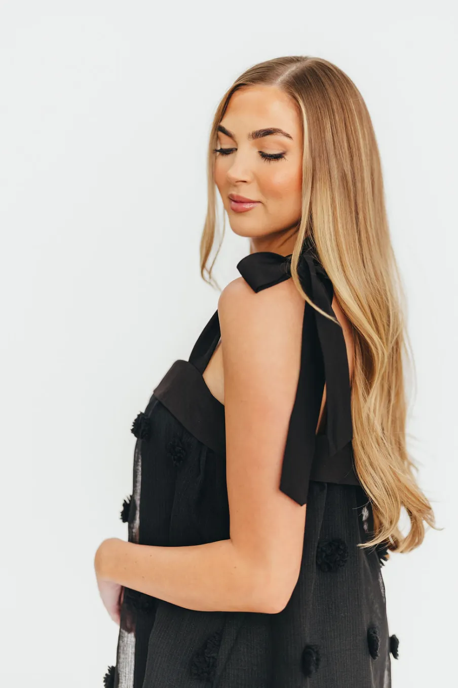 Online Worth Collective Catalina Blossom Embroidery Tie Strap Midi Dress in Black