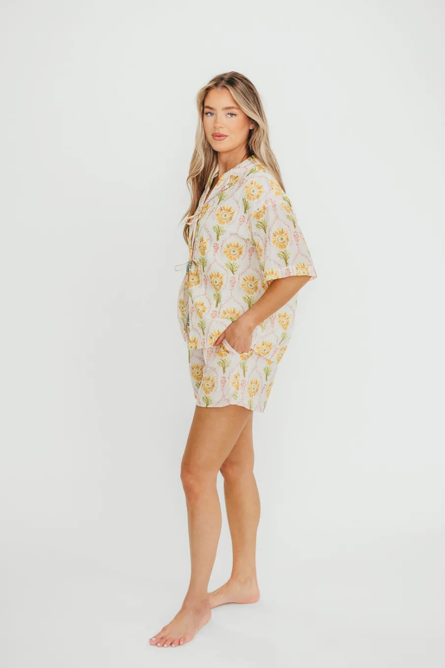 Hot Worth Collective Catarina 100% Cotton Shirt & Shorts Set in Floral
