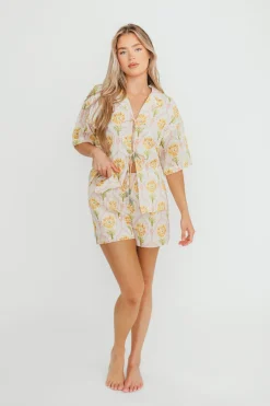 Hot Worth Collective Catarina 100% Cotton Shirt & Shorts Set in Floral