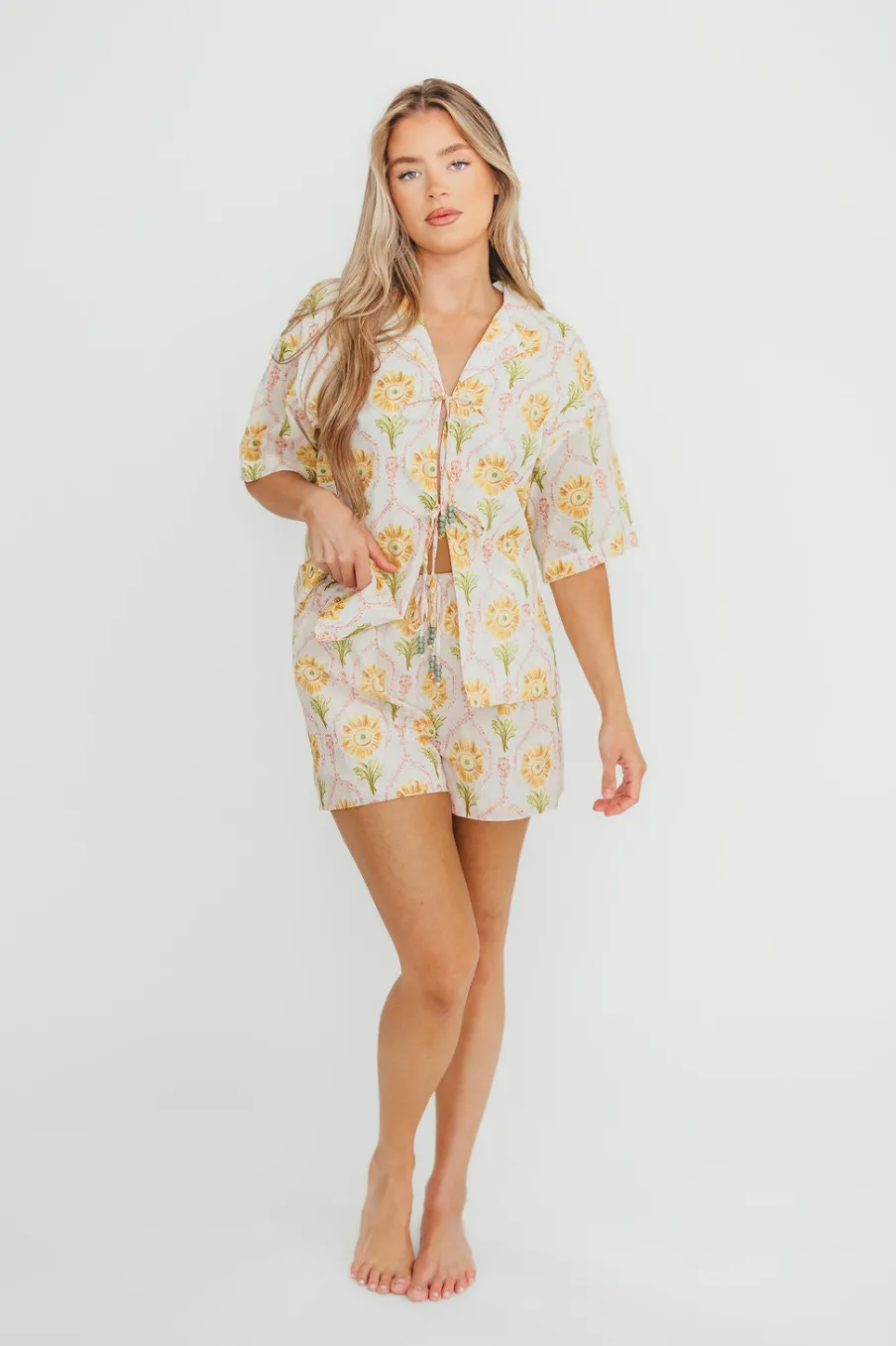 Hot Worth Collective Catarina 100% Cotton Shirt & Shorts Set in Floral