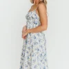 New Worth Collective Cecile 100% Cotton Bow Front Maxi Dress in Cream/Blue Floral