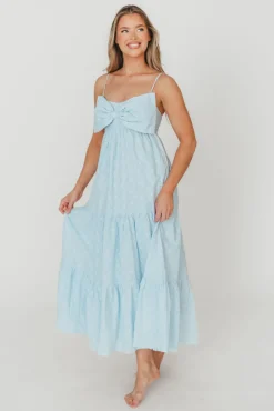 Discount Worth Collective Cecile Bow Front Maxi Dress in Blue - 100% Cotton