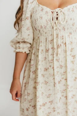 Fashion Worth Collective Cecilia 100% Cotton Smocked Maxi Dress in Ivory/Mauve Floral - Bump Fr