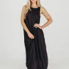New Worth Collective Charlie Linen-Blend Tank Maxi Dress with Pockets in Black