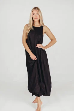 New Worth Collective Charlie Linen-Blend Tank Maxi Dress with Pockets in Black